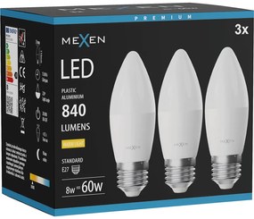 Mexen Nova 3x żarówka LED E27, C37, 8W, Ciepła - 3000K, 840 lm - L102-E27-0830-01x03