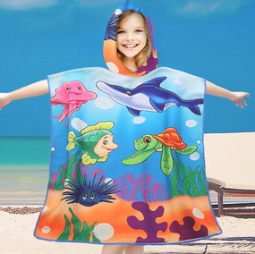 Dzieci poncho SEA WORLD kolorowe Rozmiar: 60 x 120 cm