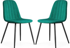 2x Welurowe krzesło tapicerowane pikowane Butelkowa Zieleń LUMO Czarne nogi