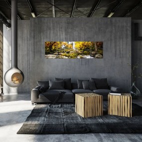 Obraz - Wodospady w jesiennym krajobrazie, żółty (170x50 cm)
