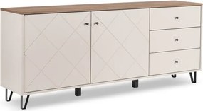 Komoda Dwudrzwiowa z Szufladami BACARDI 183 cm Kaszmir/Dąb Castello Japandi