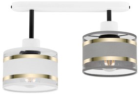 Lampa sufitowa biała dwupunktowy spot z szaro-białymi abażurami T-3306