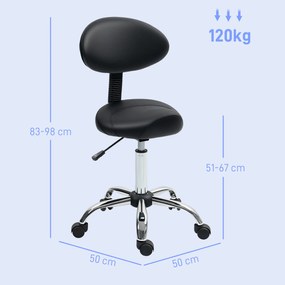 HOMCOM Hoker z regulowanym siedziskiem 51-67 cm i oparciem, do studia masażu, tatuażu, kliniki, SPA, Czarny