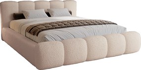 Łóżko tapicerowane 160x200 cm Ravello - łóżko z pojemnikiem, stelaż metalowy - tkanina boucle beżowy (Lambi 6)