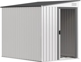 Outsunny Solidny Domek Ogrodowy Metalowy Ocynkowana Szopa na Narzędzia i Rowery z Dachu Jednospadowym i Fundamentem, Biały | Aosom PL