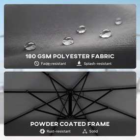 Outsunny Parasol boczny Ø300 cm regulowany z korbą, linkami wiatrowymi i pokrowcem, ciemnoszary | Aosom PL