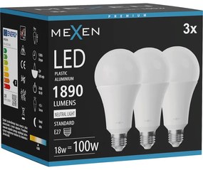 Mexen Nova 3x żarówka LED E27, A70, 18W, Neutralna - 4000K, 1890 lm - L100-E27-1840-01x03
