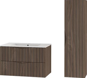 Zestaw Łazienkowy 80cm Szafka z Umywalką Słupek Ryflowane Fronty Dąb Orzech Stella