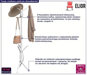 Biały stojący wieszak na ubrania z 9 haczykami N1-T20