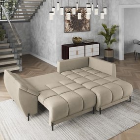 Masseno Narożnik VESTANO  z funkcją spania i pojemnikiem na pościel Narozniki L, Rozkładana sofa - Beżowy, MATT VELVET 09
