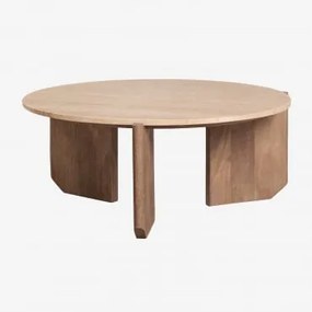 Okrągły Stolik Kawowy Lavinia Z Naturalnego Kamienia I Drewna Mango Travertine & Naturalna & Ø70 Cm - Sklum