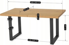Duży stół rozkładany Edwin 160-260 cm industrialny