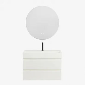 Zestaw Wiszących Mebli Łazienkowych Z Drewna I Forniru Jesionowego Zintegrowany Z Umywalką Ona Biała & Okrągła - Sklum