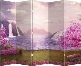 Parawan - Różowe drzewa z jeziorem (210x170 cm)