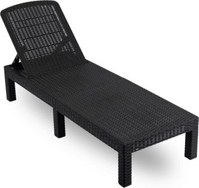 Regulowany leżak ogrodowy składany Luizjana, technorattan z poduszką, czarny/szary