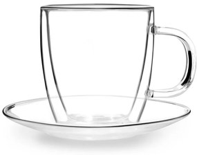 Zestaw 2 szklanych filiżanek z podwójną ścianką i spodkami Vialli Design, 250 ml