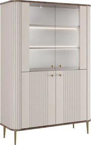 Witryna Vesper 103 cm czterodrzwiowa - kaszmir / orzech / złote nogi