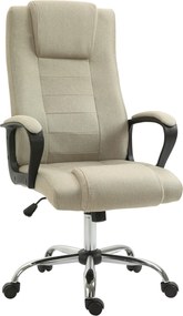 Vinsetto Fotel biurowy z imitacją lnu, regulowana wysokość, funkcja bujania, 5 kółek, Beżowy