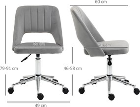 Vinsetto Regulowany wysokością fotel biurowy na kółkach, obrót 360°, kształt muszli, pianka, 49 x 60 x 79-91 cm, Szary