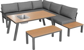 Zestaw mebli ogrodowych - dla 6-7 osób - konstrukcja z ocynkowanej stali - z 1 stołem - blatem stołu z wiaderkiem na lód - Szary