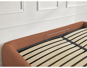 Pomarańczowe tapicerowane łóżko dwuosobowe ze schowkiem/bez zagłówka ze stelażem 160x200 cm Inera – Bobochic Paris