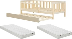 Łóżko 90 x 190 cm z wysuwaną szufladą z funkcją spania - Sosna i MDF – Beżowy i Naturalny + Materac - PROVIATI