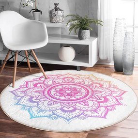 Biało-różowy okrągły dywan odpowiedni do prania i robotów sprzątających ø 80 cm Comfort – Mila Home