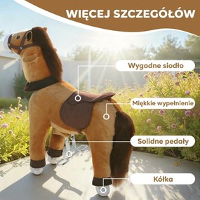 AIYAPLAY Konik do jazdy dla dzieci, materiałowe pokrycie, stabilna rama, delikatne kółka, konik na biegunach, 3-5 lat, ciemnobrązowy