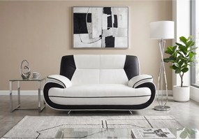 Sofa PALERMO 2-osobowa – elegancka sofa do salonu w ekoskórze SOFT biało- czarnej