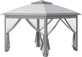 Outsunny Składany pawilon ogrodowy z metalu i płótna, moskitiery, otwory odpływowe, 330D x 330S x 288W cm, Szary