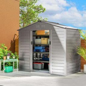 Outsunny 2,1 x 1,3 m Szopa Ogrodowa, Schowek na Narzędzia ze Stali, Zamykane Drzwi, 4 Otwory Wentylacyjne, Szary