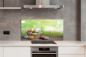 Szklany Panel Koszyczek Pisanek na Trawie