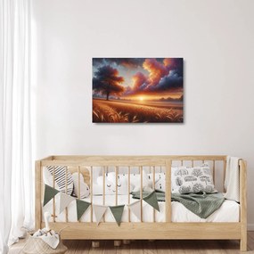 Obraz na szkle – Zachód słońca na polu (70x50 cm)