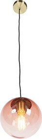 Lampa wisząca w stylu art deco mosiądz z różowym szkłem 20 cm - Pallon