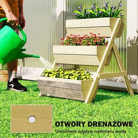 Outsunny Pionowa grządka z 3 poziomami, drewniana donica z 3 skrzynkami i otworami drenażowymi, zielona | Aosom PL