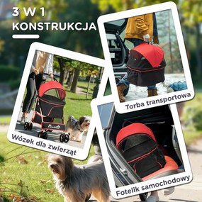 Outsunny Wózek dla Psa i Kota 2w1 Składany 1 Koszyk 1 Torba Czerwony | Aosom PL