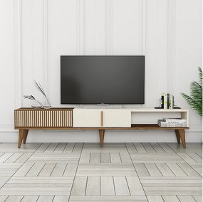Stojak pod TV – 180 x 40 x 35 cm – Orzech i krem ​​– Płyta wiórowa pokryta melaminą