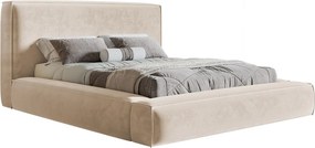 Łóżko tapicerowane 180x200 Karano z lamówką - pojemnik i stelaż metalowy - welur, beżowy (Amor Velvet 4304)