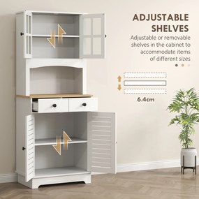 HOMCOM Kuchenna szafka z drzwiami szklanymi, 2 szuflady, szafka na naczynia, szafka do jadalni, drewno, 68 x 39,5 x 170 cm, biały