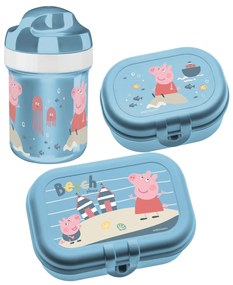 Zestaw bidon 200 ml i śniadaniówka Świnka Peppa Waves To Go, 3-częściowy, KOZIOL