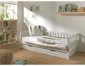 Białe łóżko dziecięce z litego drewna sosnowego z wysuwanym łóżkiem i stelażem 90x200 cm Fritz – Vipack