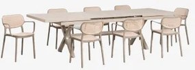 Zestaw Stołu Prostokątnego 240-300x100 Cm Rozkładanego Karena Oraz 8 Sztaplowanych Krzeseł Ogrodowych Z Podłokietnikami Omara Moka Brown - Sklum