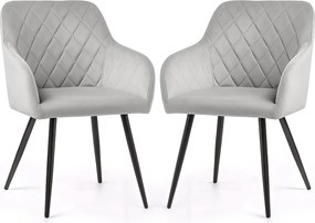 2x Welurowe krzesło tapicerowane pikowane w romby Szare VELTO Czarne nogi