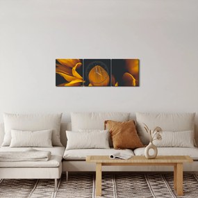 Obraz - Słoneczniki na czarnym tle (z zegarem) (90x30 cm)