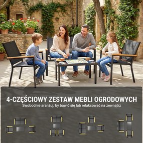 Outsunny Zestaw mebli ogrodowych Metalowy zestaw wypoczynkowy dla 4 osób z kanapą, fotelami i stolikiem 110x63,5x84 cm, czarny | Aosom PL