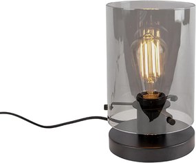 Designerska lampa stołowa czarna z dymionym szkłem - Dome
