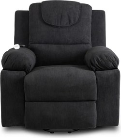 Fotel Masujący FENIX z Funkcją Wstawania Elektrycznie Rozkładany Czarny Nowoczesny