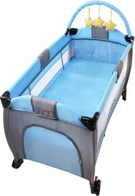 Łóżeczko turystyczne podróżne, niebiesko-szare