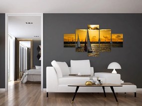 Obraz jachtu o zachodzie słońca (125x70 cm)
