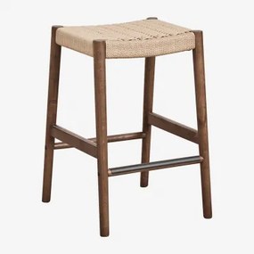 Zestaw 4 Wysokich Stołków Z Drewna Dębowego I Plecionej Liny (66 Cm) Mara Ciemne Drewno - Sklum
